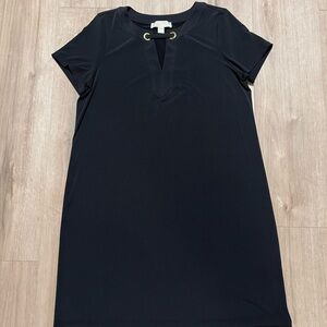 Michael Kors Black Midi Short Sleeve Dress with Gold Accents Women’s Size Large